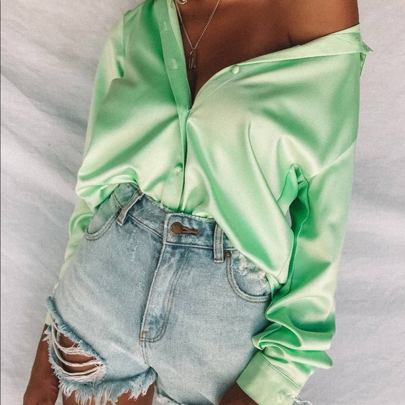 Princess Polly Satin Mint Button Down - Picture 1 of 4